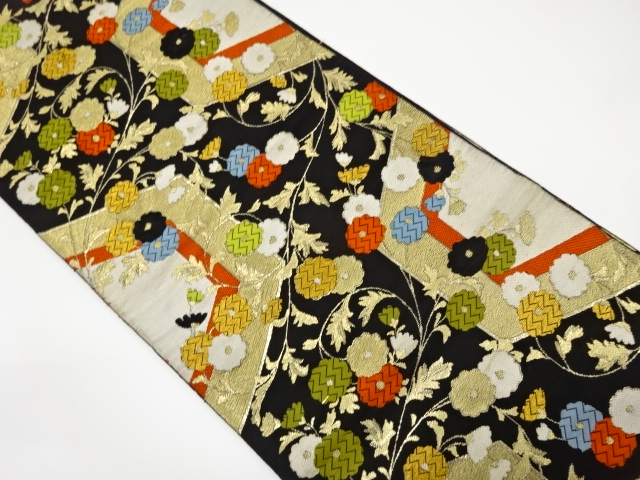 アンティーク　亀甲に草花模様織り出し袋帯（材料）